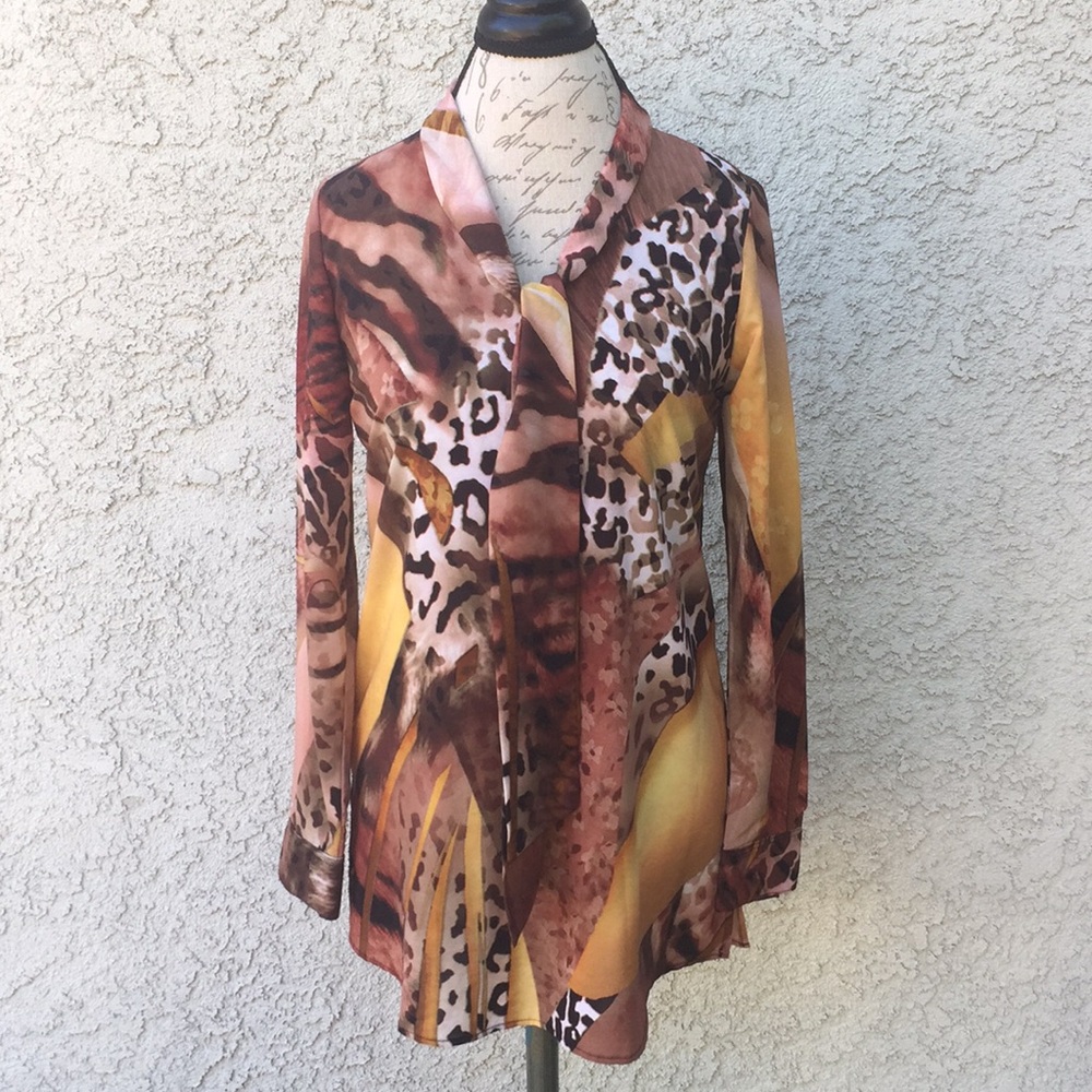 Mesmerize Boutique Animal Print Leopard Cheetah Career Statement Blouse Shirt